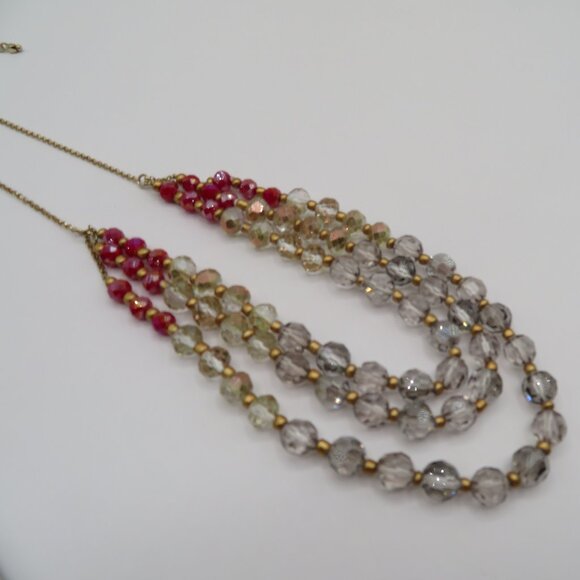 Loft Multi Strand Beaded Red and Clear Gold Tone Necklace - Picture 6 of 10